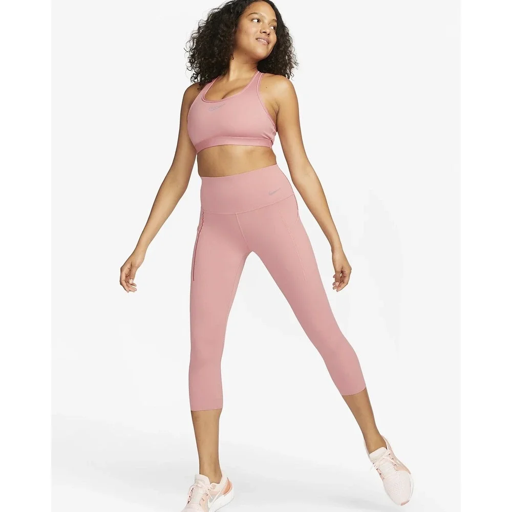 NEW Nike Universa Medium Support High Rise Cropped Leggings Small Pink
